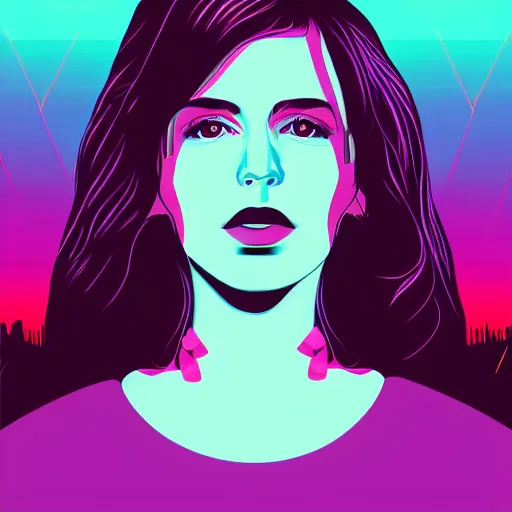 Image similar to ! dream a portrait of my wife, in retro colors, synthwave style, 2 d digital vector art