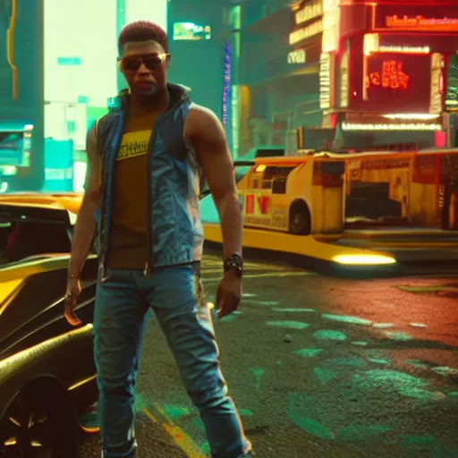 Image similar to still of david alaba in cyberpunk 2 0 7 7 lifting a white chair