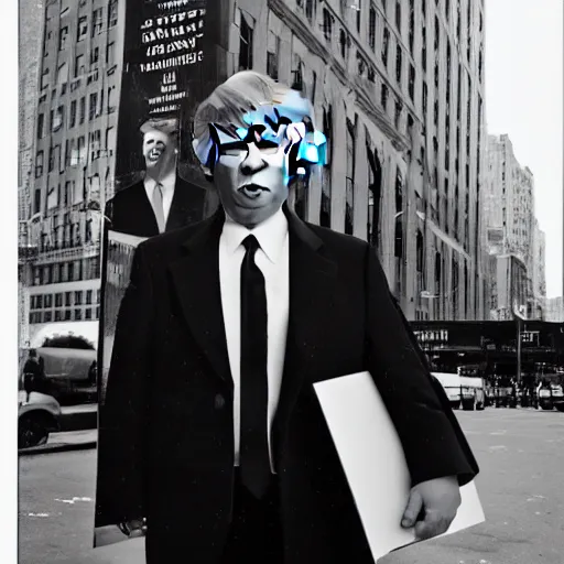 Image similar to photo of young donald trump in new york, black and white, by gilbert weingourt