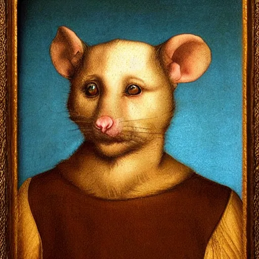 Image similar to rat with Putin's face, painting in the style of leonardo da vinci