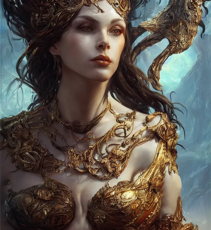 Image similar to unreal engine render + a goddess, smooth, coherent, high detailed, by Karol Bak, featured on artstation, instagram HD, unreal engine