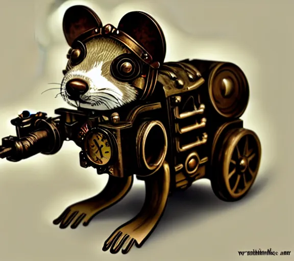 Prompt: steampunk ferret - shaped mech, steampunk steam - powered bioshock - inspired ferret - shaped mechanical animal