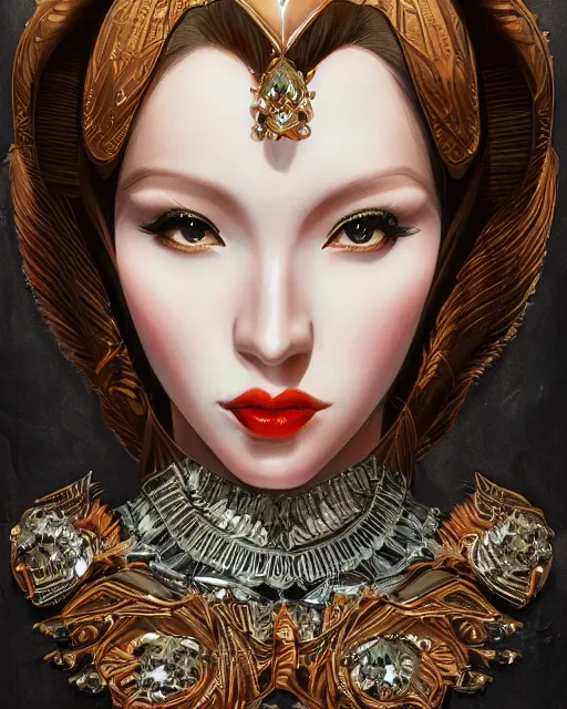 Prompt: portrait of a queen, art deco style, beautiful, elegant, mesmerizing, concept art, highly detailed, smooth, fantastical, artstation, trending, sana takeda, ayami kojima, shinichi sakamoto