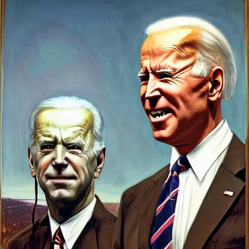 Image similar to terrifying, surreal portrait of joe biden by j. c. leyendecker, bosch, willim blake, jon mcnaughton, and beksinski