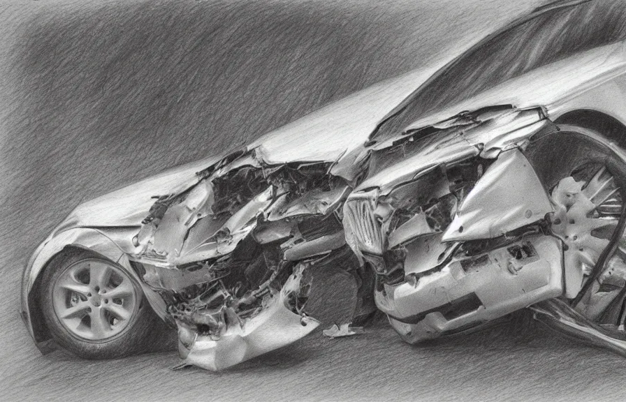 Prompt: car crash, pencil drawing