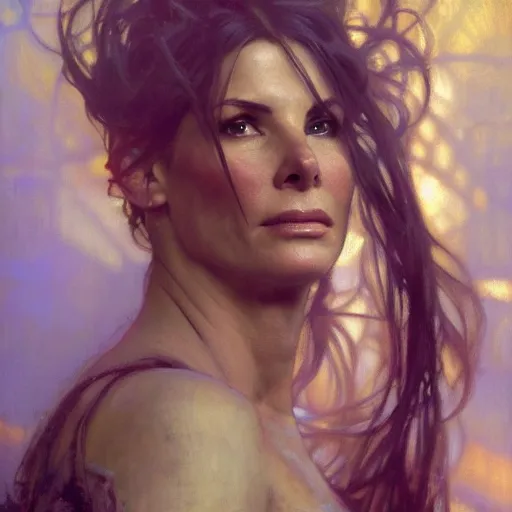 Prompt: hyperrealist portrait of sandra bullock as lady godiva. by jeremy mann and alphonse mucha, fantasy art, photo realistic, dynamic lighting, artstation, poster, volumetric lighting, very detailed faces, 4 k, award winning