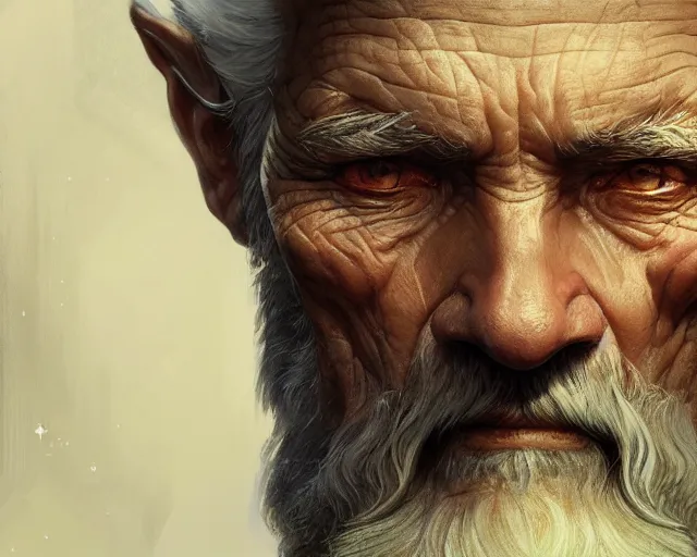 Image similar to close up highly detailed old man face, deep focus, d & d, fantasy, intricate, elegant, highly detailed, digital painting, artstation, concept art, matte, sharp focus, illustration, hearthstone, art by artgerm and greg rutkowski and alphonse mucha