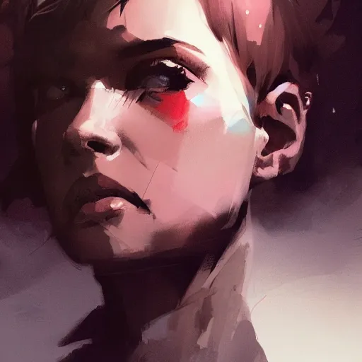 Image similar to portrait of an american girl with short hair, men's haircut, dramatic lighting, illustration by greg rutkowski, yoji shinkawa, 4 k, digital art, concept art, trending on artstation