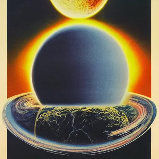 Image similar to 1970s movie poster about the sun expanding and swallowing the earth