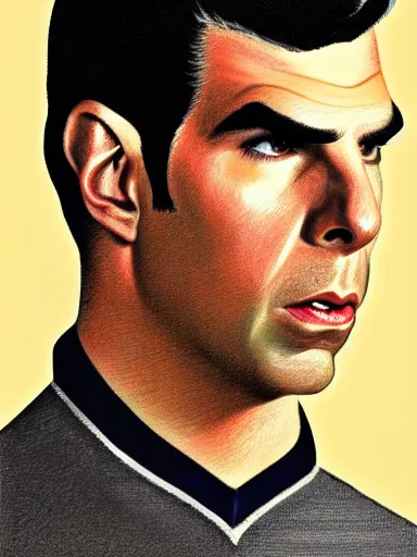 Prompt: : ZACHARY QUINTO SPOCK fanart + MS PAINT + art by J.C. LEYENDECKER + 4K UHD IMAGE + STUNNING QUALITY + CRAYON TEXTURE