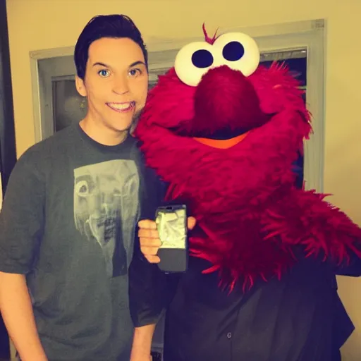 Prompt: elmo taking a picture with trevor from gta 5