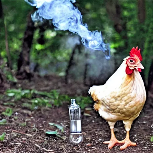 Image similar to photo of a chicken ripping a bong, chicken ripping a bong hit