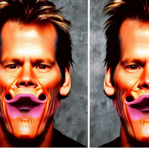 Image similar to kevin bacon face wrapped inside a cheeseburger