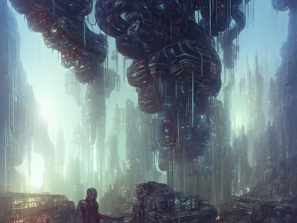 Image similar to cybernetic white anglo - saxon protestant colony, dripping with nectar, kowloon cyberpunk, by artgerm and kincaid and rutkowski and beksinski and giger, trending on artstation, octane render