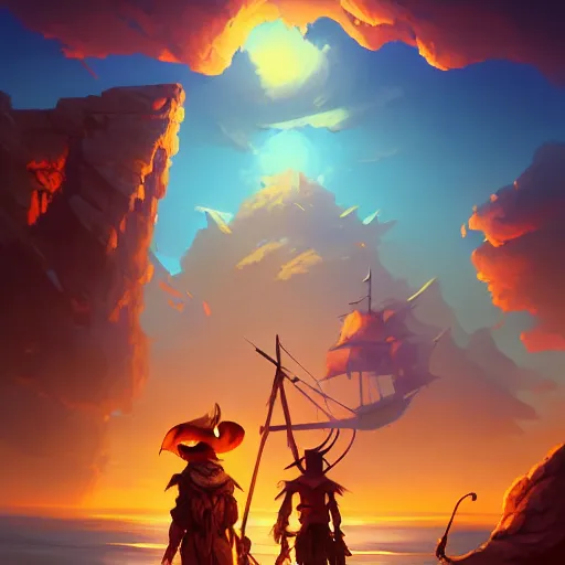 Image similar to pirates board meeting, cgsociety, fantasy art, 2 d game art, concept art, heavenly lighting, retrowave, behance hd, concept art by jesper ejsing, by rhads, makoto shinkai cyril rolando, madgwick, cory loftis, anime studio and pixar animation studio and disney