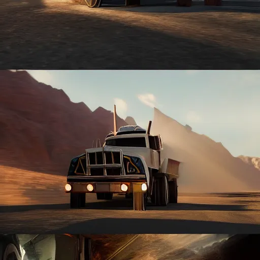 Image similar to a man driving a truck, award winning, trending on artstation, unreal engine