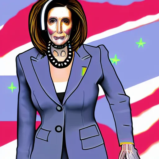 Prompt: cyberpunk Nancy Pelosi, digital art