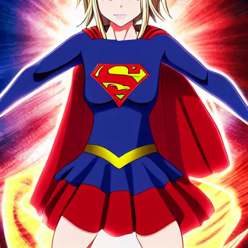 Image similar to anime visual of supergirl, heat vision eyes, official media