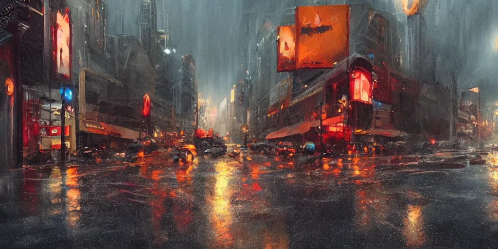 Image similar to hollywood boulevard hit by a biblical flood during a storm, dramatic lighting, beautiful, stunning landscape artwork by artgerm, rutkowski, wlop featured on artstation, cgsociety, behance hd