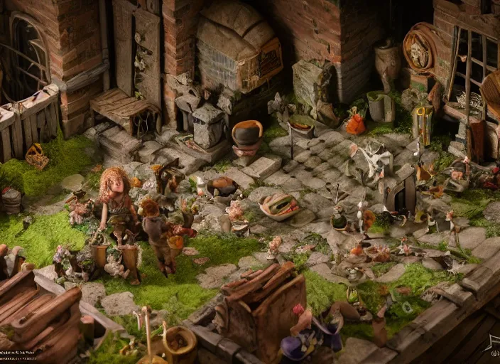 Image similar to detailed studio photography of a claymation diorama of an isometric dungeon game level design, zeiss lens, detailed, by erwin olaf, joop geesink, wes anderson, jim henson, brian froud, breathtaking, 8 k resolution, beautiful lighting, studio light, extremely detailed, establishing shot, realistic materials, hyperrealistic