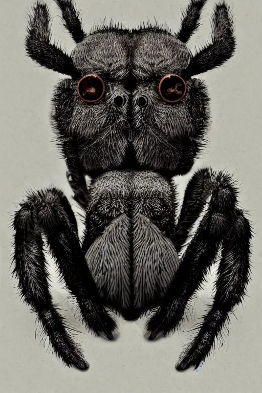 Image similar to a portrait of a handsome tarantula!!! wearing a monocle and a victorian suit, character art, headshot, trending on artstation, macro lens photography of a cute spider wearing a tuxedo!