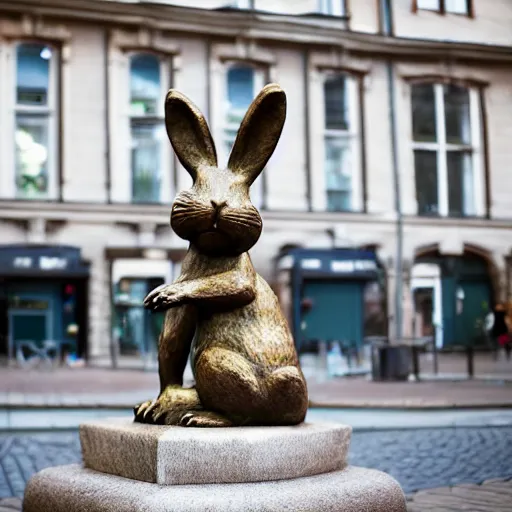 Image similar to a bronze statue of a rabbit, in stockholm, photograph