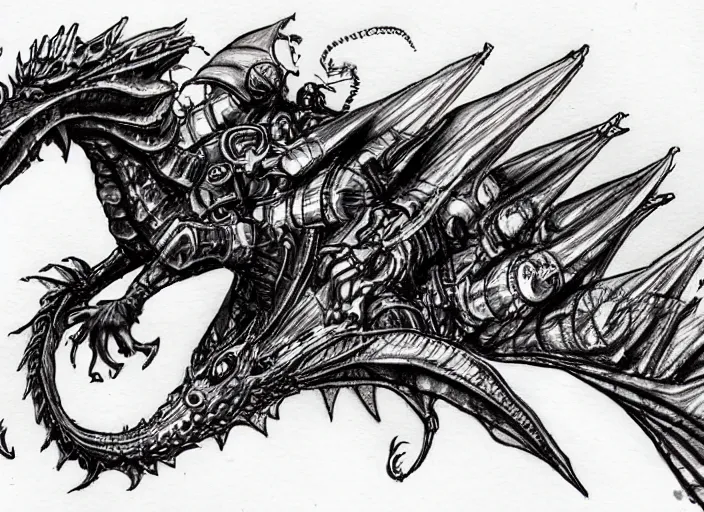 Image similar to pen and ink sketch, steam punk dragon