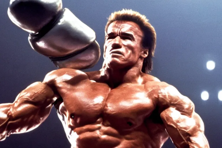 Prompt: film still of Arnold Schwarzenegger as Rocky in Rocky IV, 8k,