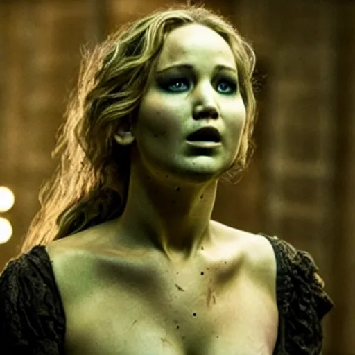 Image similar to jennifer lawrence is the frankenstein monster, still from the frankenstein movie