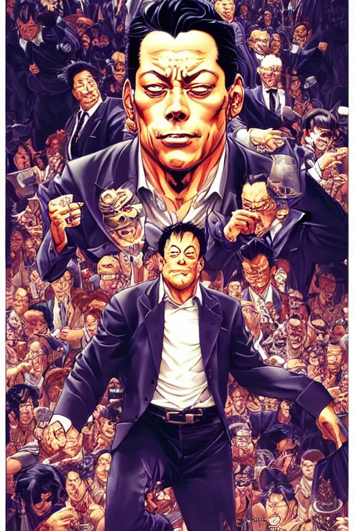 Prompt: poster of jordan belfort, by yoichi hatakenaka, masamune shirow, josan gonzales and dan mumford, ayami kojima, takato yamamoto, barclay shaw, karol bak, yukito kishiro