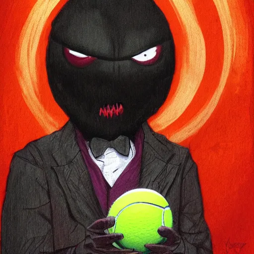 Image similar to a tennis ball monster, tennis ball, dark, chalky, flying bat tennis balls, dracula, digital art, fantasy, magic, trending on artstation, ultra detailed, professional illustration by Basil Gogos