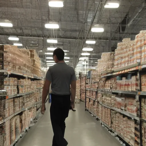 Prompt: shadow human spotted in home depots lighting department, bright lights and lamps