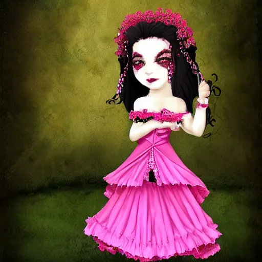 Prompt: the vampire princes in a cute pink frilly dress. digital art