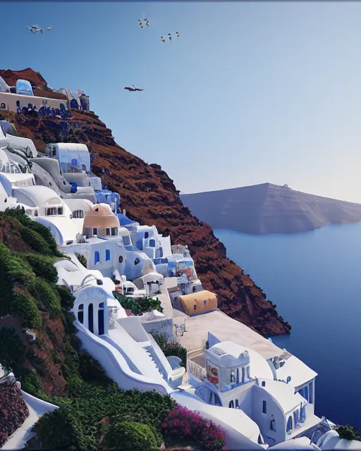 Image similar to a Santorini style castle on a very tall mountain island in the sea. intricate artwork by Tooth Wu and wlop and beeple. octane render, hyper realism, 8k