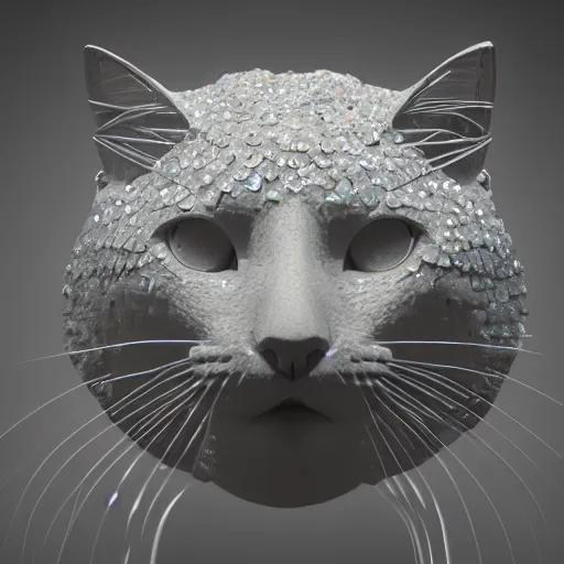 Prompt: Statue of a Cat made out of crystal, alot of crystals pyramids , still photography, ray tracing, reflection, 3D Model, Unreal Engine 5, 4k Image