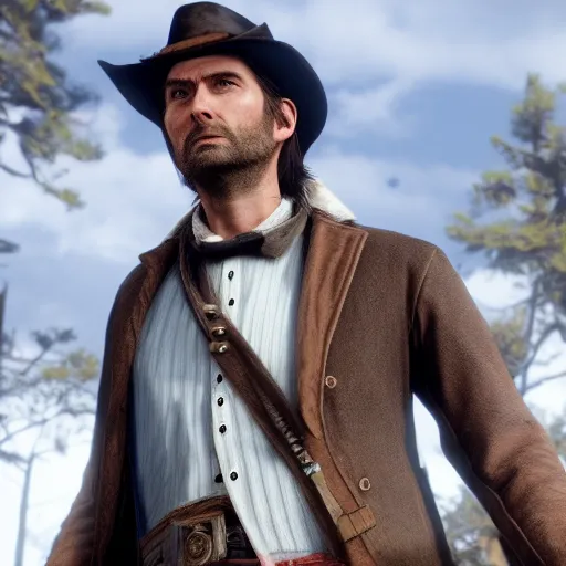 Prompt: Film still of David Tennant, from Red Dead Redemption 2 (2018 video game)