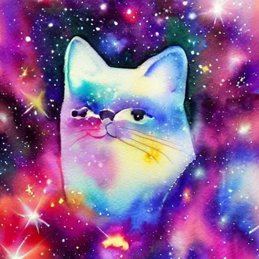 Image similar to watercolor galaxy cat