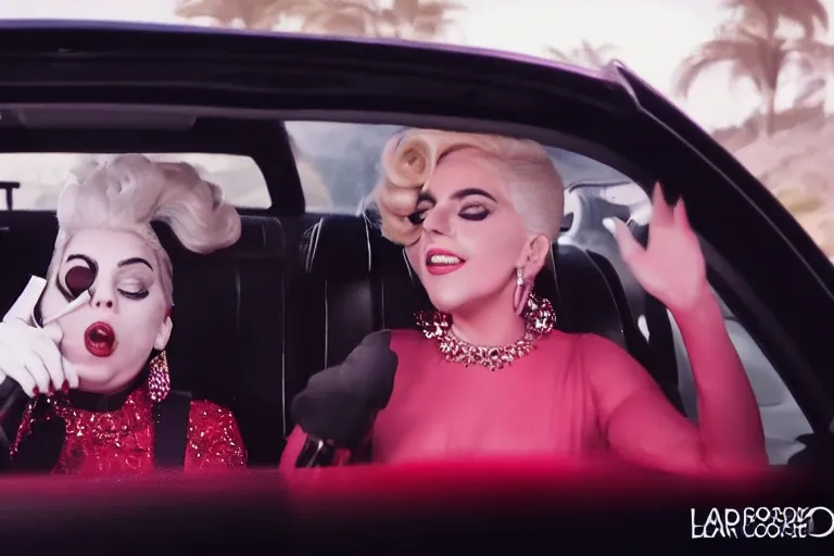 Image similar to lady gaga and judy garland in carpool karaoke, lady gaga, judy garland, red weapon 8 k s 3 5, cooke anamorphic / i lenses, highly detailed, cinematic lighting