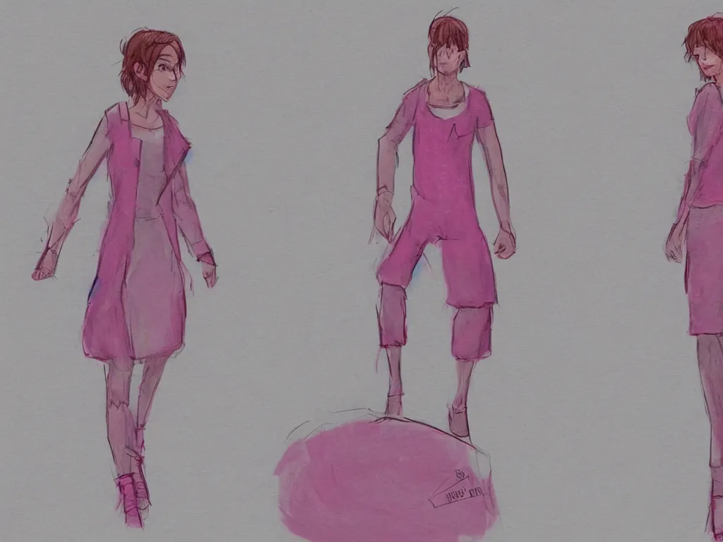 Image similar to concept art for the main character in the award winning film named life is better in pink