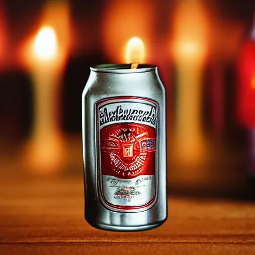 Image similar to candle and budweiser beer can trippy