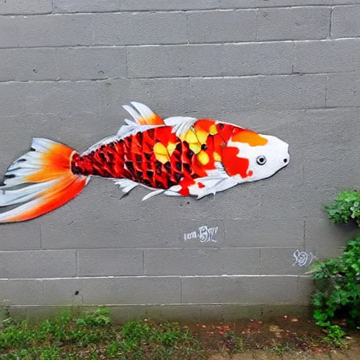 Image similar to a beautiful koi fish in the style of street art