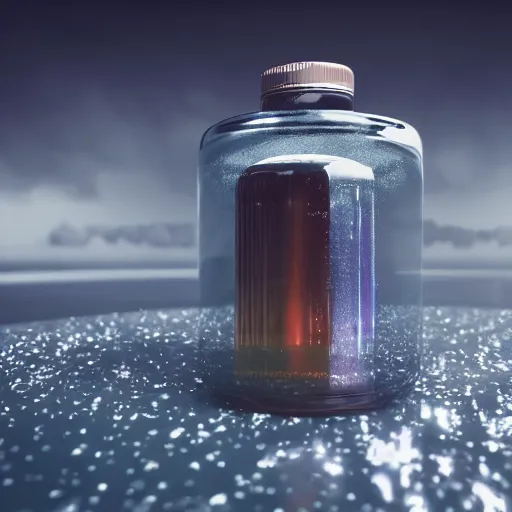 Image similar to a distant universe contained inside a bottle, octane render, close - up studio photo, studio lighting, path traced, highly detailed, high quality, hyperrealistic, concept art, digital art, trending on artstation, cinematic, high coherence, epic scene, 8 k hdr, high contrast,