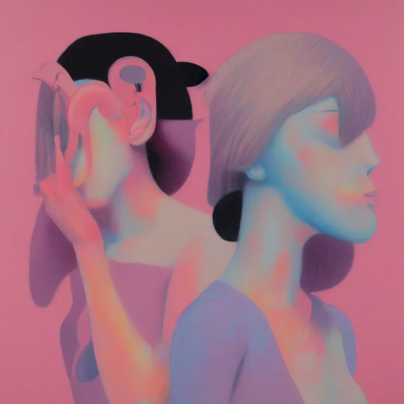 Prompt: figurative painting with modern american music pop culture influences by yoshitomo nara in an aesthetically pleasing natural and pastel color tones
