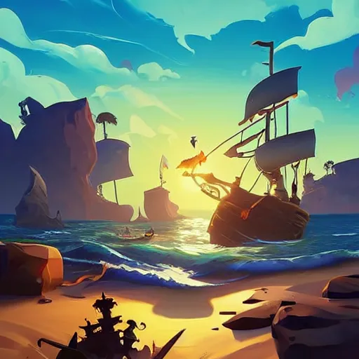 Image similar to painting treasure on sea of thieves game smooth median photoshop filter cutout vector, behance hd by jesper ejsing, by rhads, makoto shinkai and lois van baarle, ilya kuvshinov, rossdraws global illumination