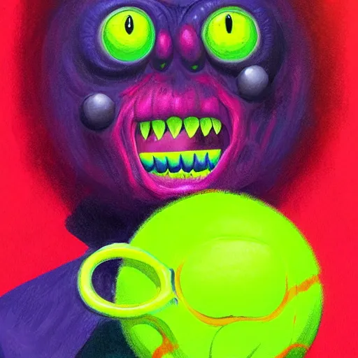 Image similar to a tennis ball monsters, colorful, digital art, fantasy, magic, chalk, trending on artstation, ultra detailed, professional illustration by basil gogos