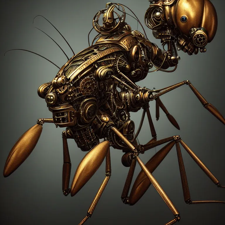 Prompt: steampunk robot mantis, 3 d model, unreal engine realistic render, 8 k, micro detail, intricate, elegant, highly detailed, centered, digital painting, artstation, smooth, sharp focus, illustration, artgerm, tomasz alen kopera, wlop