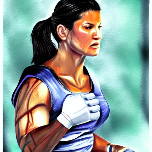 Image similar to digital painting gina carano with a cybernetic arm