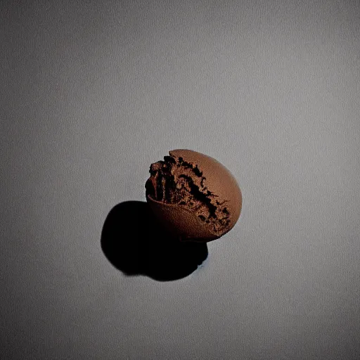 Image similar to detailed, textured photograph of a levitating chocolate ice cream cone with huge, hairy spider legs at the bottom. dramatic light.