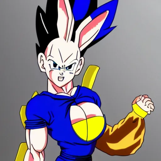 Prompt: vegeta from dragonball z wearing a bunny girl outfit