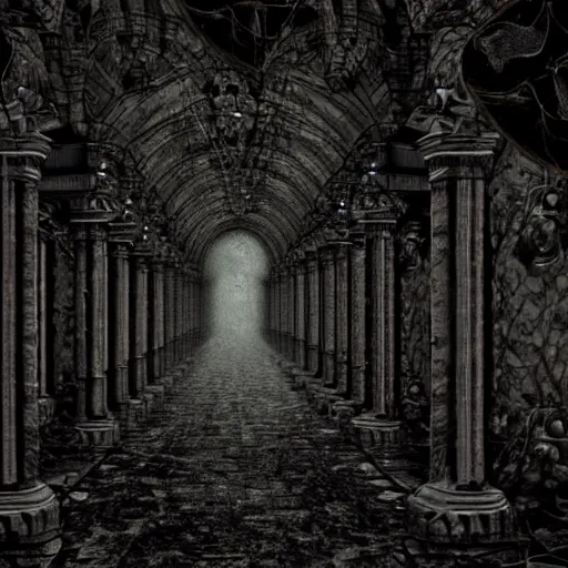 Prompt: The Void, gothic art, color, eerie, horror, scary, ominous, 8k, highly detailed